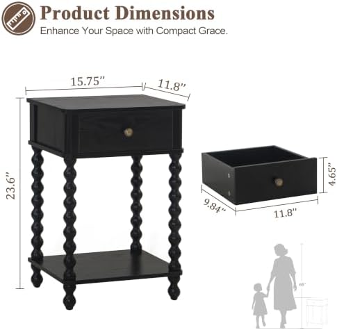 AWASEN Black Nightstand, Bedroom Side Table - Image 3