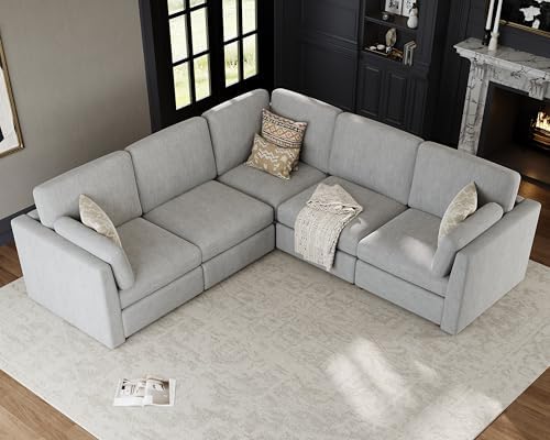 Oversized Modular Sectional Sofa V-Shaped Cloud Couches Gray - Image 3