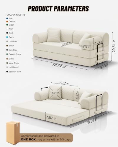 78.8" Convertible Sofa Bed, High Back Boneless Couch - Image 2