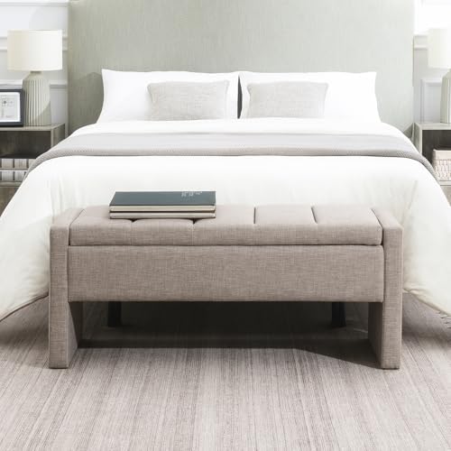 JEEOHEY Storage Ottoman Bench, Linen Tufted Large Shoe Entryway Benches - Image 3