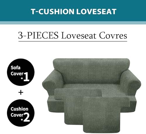 T Cushion Loveseat Slipcover 3 Pieces Sofa Covers - Image 4