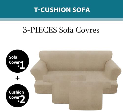 3 Piece T Cushion Sofa Slipcovers Stretch Couch Cover Furniture Covers - Image 3
