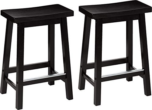 Amazon Basics Solid Wood Saddle-Seat Counter Height Bar Stools by AmazonBasics