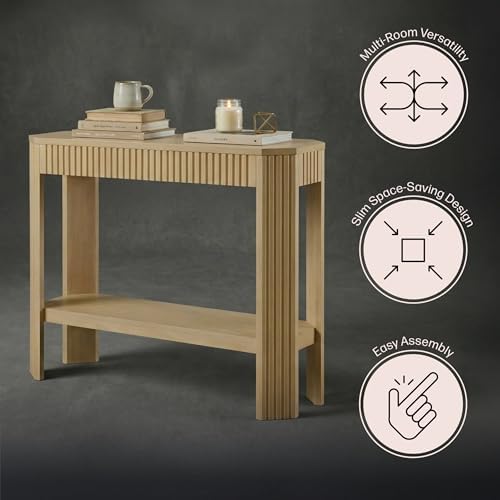 Alaterre Furniture Fluted Solid Wood Console Table, Light Oak, 36”x12”x32” - Image 5