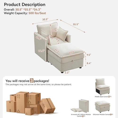 30" Cloud Modular Single Sofa Chair - Image 2