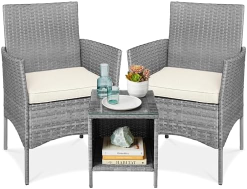 Best Choice Products 3-Piece Outdoor Wicker Conversation Bistro Set, Space by BestChoiceProducts