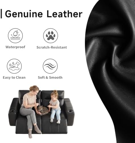 Power Reclining Loveseat Zero Gravity Genuine Leather Sofa - Image 6