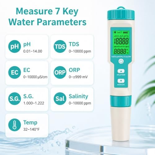 7 in 1 Water Quality Tester, Digital pH Meter TDS EC ORP Salinity S.G - Image 2