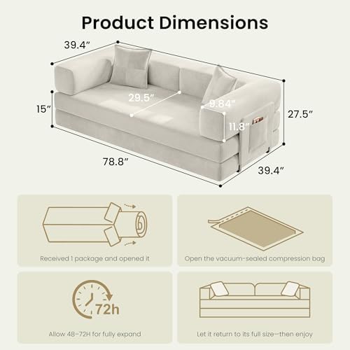 78.8" Convertible Futon Sofa Bed, Boneless Couch - Image 2