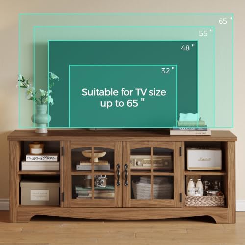 LINSY Home Farmhouse TV Stand for 65 Inch TV, Wood Entertainment Center - Image 2