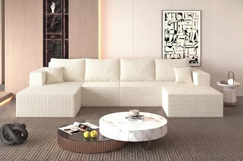 138" Modern Modular Sectional Sofa, U-Shaped Cloud Couch, Soft Corduroy by ICCEQUEEFURNITURE