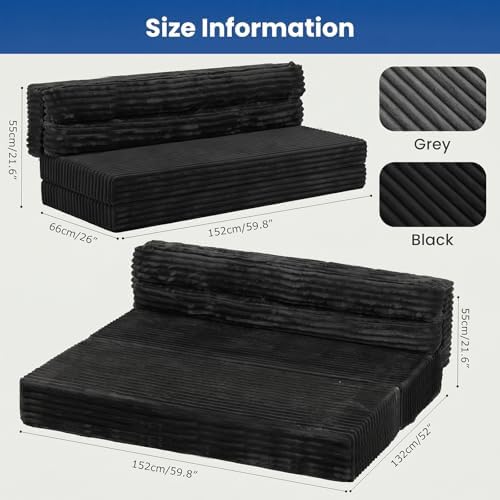 Erament Tri-Fold Futon Sofa Bed, 6 Inch Foldable Floor Couch, High-Density Foam - Image 2