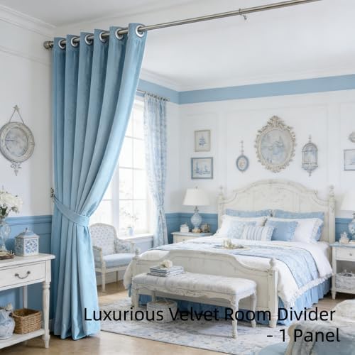 SMILETIME Sky Blue Velvet Curtains 104"x108" Grommet 1 Panel - Image 2