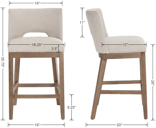 Beige Bar Stools Set of 2, Linen Upholstered Armless Barstools - Image 2