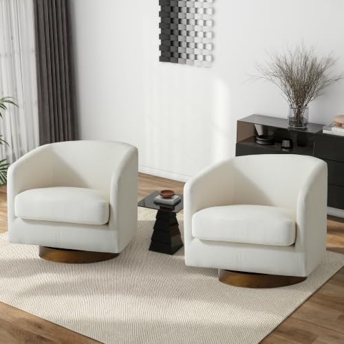 Pia Ricco Oversized Linen 360° Swivel Barrel Accent Chair Beige - Image 7