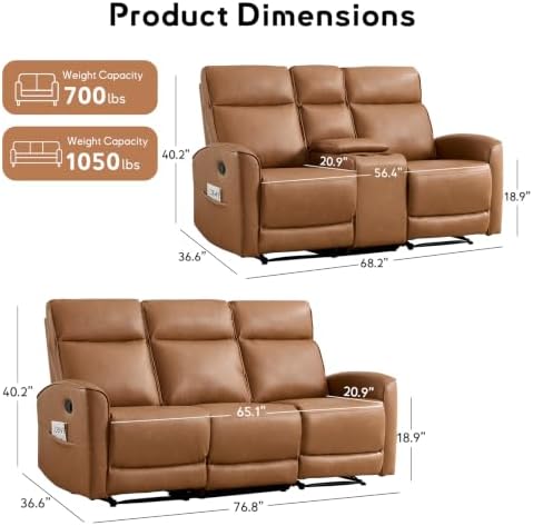 ANJ 2-Piece Premium Faux Leather Manual Reclining Sofa Set, Include 2 Loveseat - Image 2