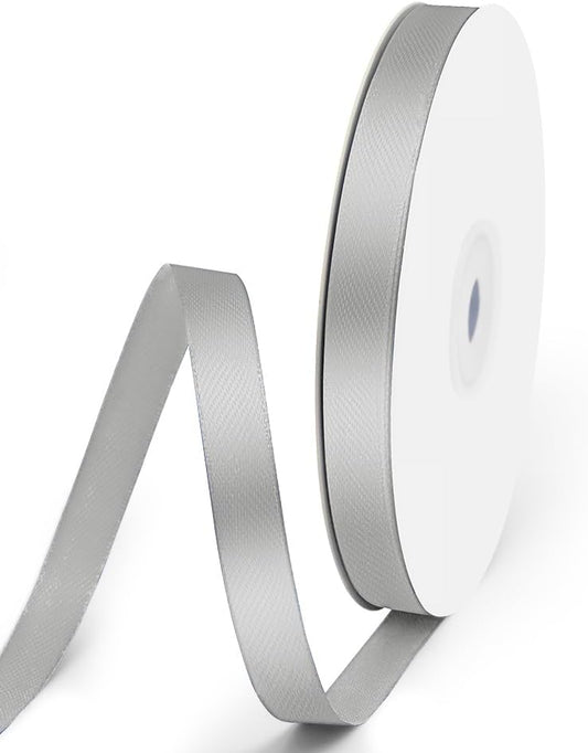 3/8" x 50 Yards Satin Ribbon - Silver Silk Ribbon with Spool - Ideal for Gift Wrapping, Floral Bouquets, Crafts, Wedding Party Decorations, Christmas and Sewing Projects