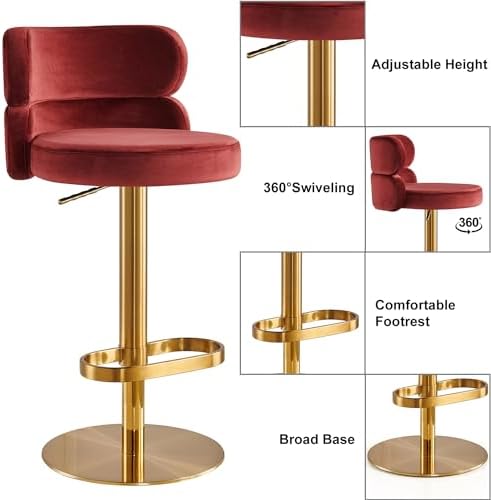 Modern Velvet Bar Stool, Swivel Adjustable Height Kitchen Counter Stool - Image 4