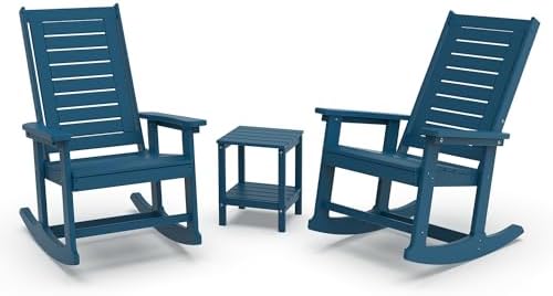 GREENVINES Outdoor Rocking Chairs Set, 2 Rockers w/ 1 Side Table by GreenVines