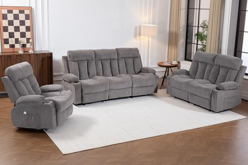 Manual Reclining Sofa Set, 3 Piece Recliner Living Room Furniture Sets by WINVO