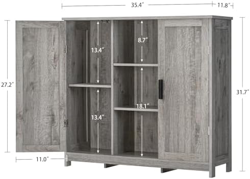 Iwell Storage Cabinet with 2 Doors and 4 Adjustable Shelves, Buffet Cabinet - Image 3