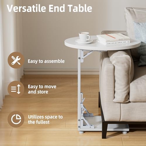 Elbourn Folding Side Table End Couch Tables, C-Shaped TV Stand - Image 5
