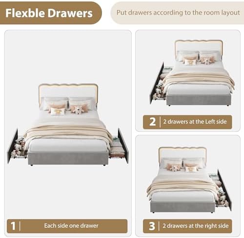 IDEALHOUSE Full LED Bed, 2 Drawer Trundle, Light Gray Wave Headboard - Image 5