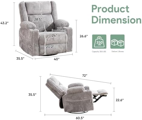 Power Recliner Chair with Massage and Heat, Oversized Swivel Rocker Recliner - Image 2