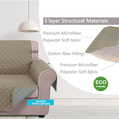U-NICE HOME Reversible Recliner Chair Covers, Khaki/Light Grey - Image 5