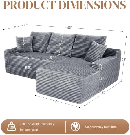 85" L Shaped Cloud Boneless Sectional Couches - Image 2