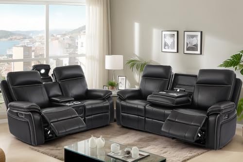Power Reclining Sofa Set, Power Recliner Sofa and Loveseat Set by Neptane