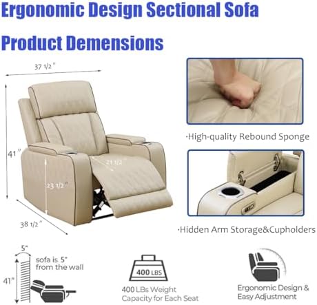 Leather Power Recliner Sectional Sofa, Power Sectional Sofa and Chair, Read - Image 4