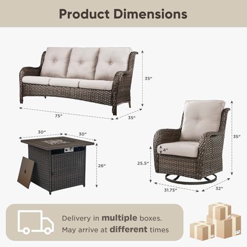 Belord 4 Piece Patio Wicker Furniture Set, Outdoor Swivel Rocker Chairs - Image 2