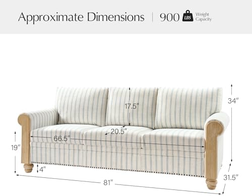 81" Mid-Century Modern 3-Seater Sofa, Stripe Upholstered Couch - Image 2