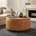 Poly & BARK Herve Storage Ottoman – Round Italian Full-Grain Leather Ottoman by Unknown