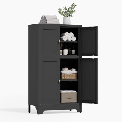 Black Bathroom Floor Cabinet, Metal Storage Cabinets by XIOMIOHTRQ