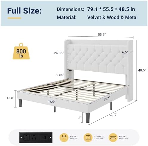 Allewie Full Size Bed Frame, Storage Headboard & Charging Station - Image 2