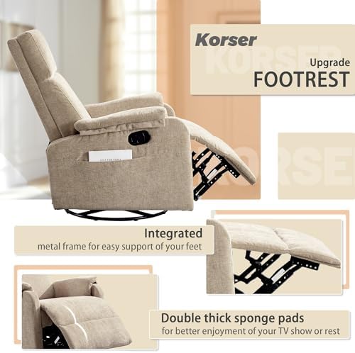 Korser Recliner Chair, Swivel Rocking Recliner Chair - Image 4