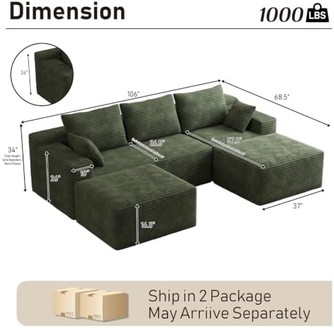 ONEMMLION 106" Oversized Cloud Boneless Couch Modular Sofas - Image 3