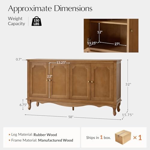 HULALA HOME 58“ Farmhouse Sideboard Buffet Cabinet - Image 2