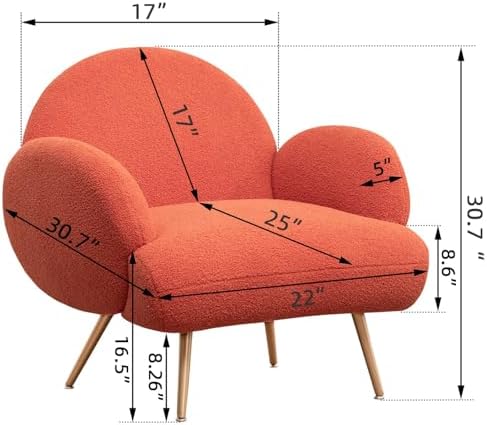 Orange Accent Sherpa Chair, Comfy Boucle Chair - Image 2