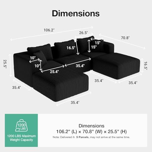 Novilla 106" Modular Sectional Sofa, U Shape Cozy Sectional Couch, Modern Cloud - Image 2