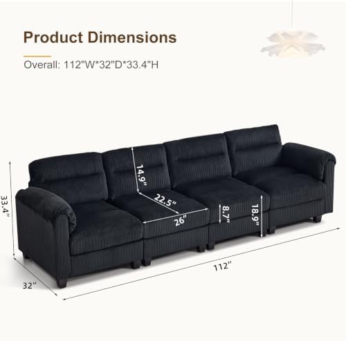 HAOMARKETS 115" Wide Modular Sectional Sofa, Corduroy Upholstered 4-Seater - Image 2