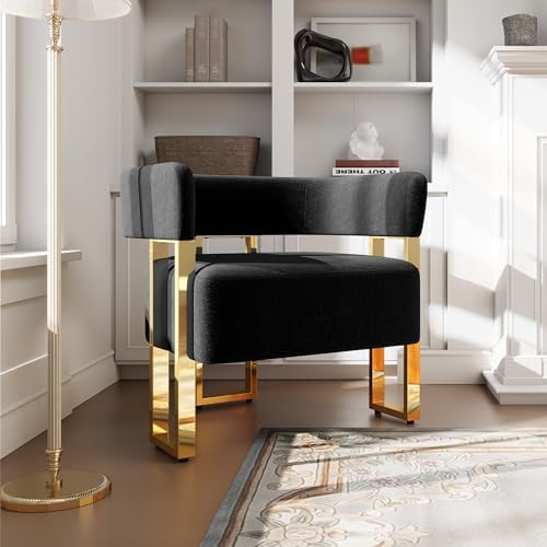 Black and Gold Accent Chairs, Boucle Barrel Chairs by STHOUYN