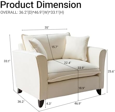 46.9" Chenille Upholstered Accent Chair Wide Seat - Image 2