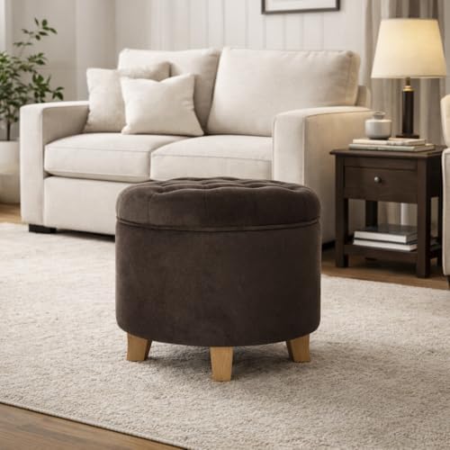 HomePop 19" Velvet Button Tufted Round Storage Ottoman - Image 4