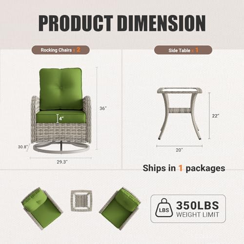 Patio Rocking Swivel Chair Outdoor Wicker Rattan Bistro Set - Image 2