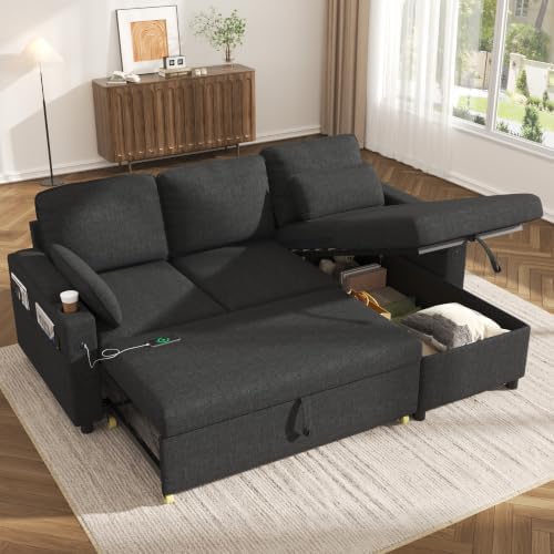 Sofa Bed Pull Out 2 in 1 Sectional Sleeper Sofa L Shaped Couch by DURASPACE