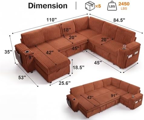 WEUP 111" Modular Sectional Sleeper Sofa - Image 3