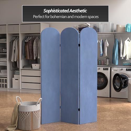 Red Lantern 6 ft. Classic Arch Velvet Room Divider Blue 3 Panel - Image 5